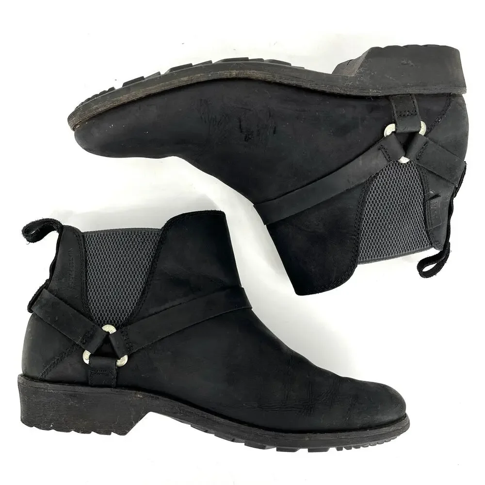 Teva Ellery‎ Women's black leather waterproof harness ankle boots (8.5)